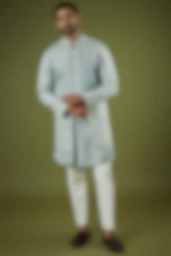Light Blue Jacquard Indo-Western Jacket by Prima Czar