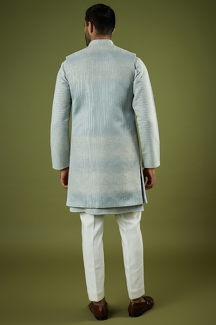 Light Blue Jacquard Indo-Western Jacket by Prima Czar at Pernia's Pop Up Shop