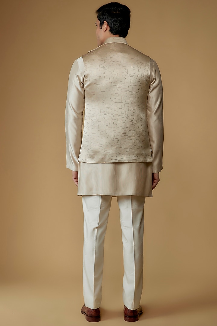 Beige Jacquard Bundi Jacket Set by Prima Czar at Pernia's Pop Up Shop