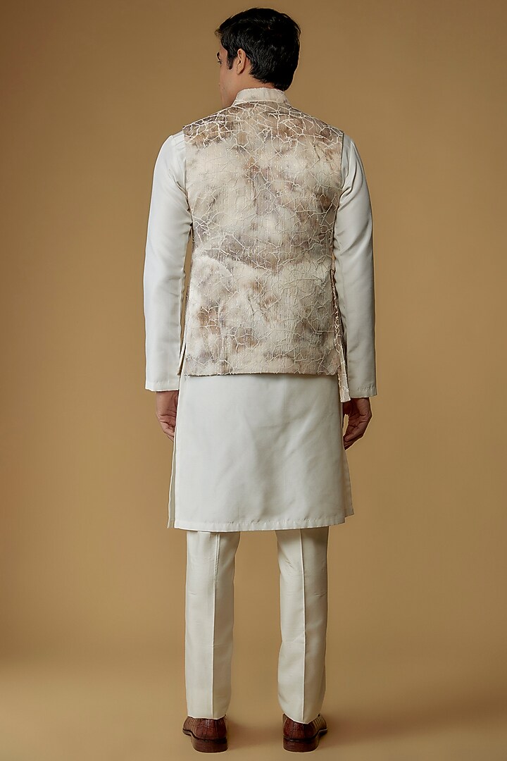 Beige Jacquard Bundi Jacket Set by Prima Czar at Pernia's Pop Up Shop