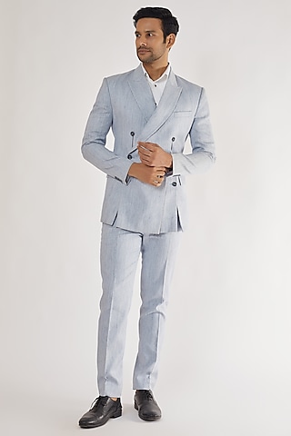 Powder Blue Irish Linen Blazer Set by Prima Czar