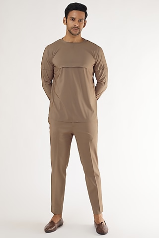 Brown Poly Viscose Co-Ord Set by Prima Czar