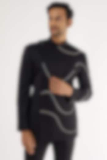 Black Wool Bandhgala Jacket by Prima Czar