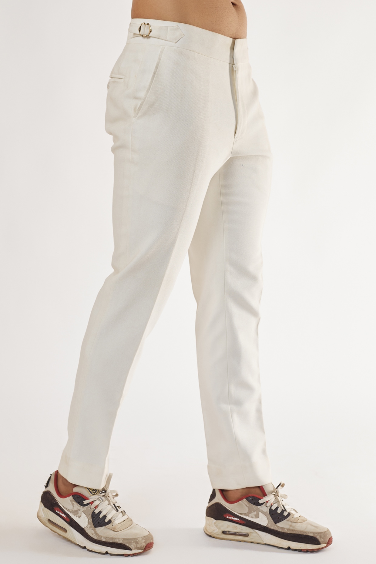 White Japanese Texture Trousers by Prima Czar at Pernia's Pop Up