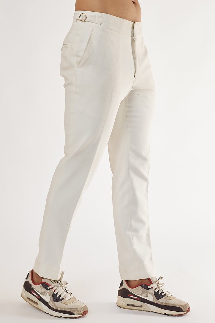 White Japanese Texture Trousers by Prima Czar at Pernia's Pop Up Shop