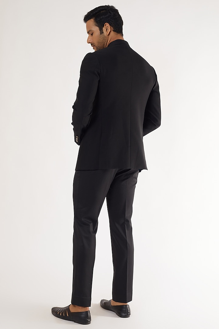 Black Wool Wedding Bandhgala Jacket by Prima Czar at Pernia's Pop Up Shop