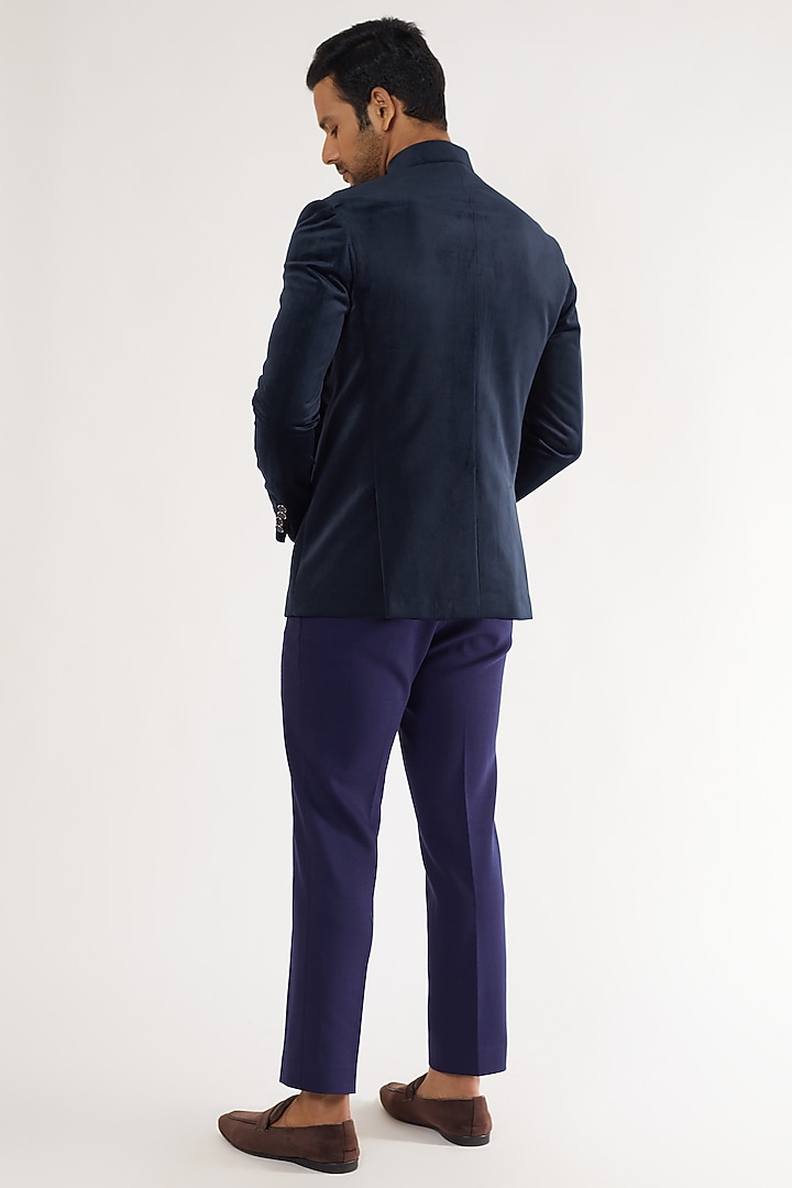Blue Velvet Wedding Bandhgala Jacket by Prima Czar at Pernia's Pop Up Shop