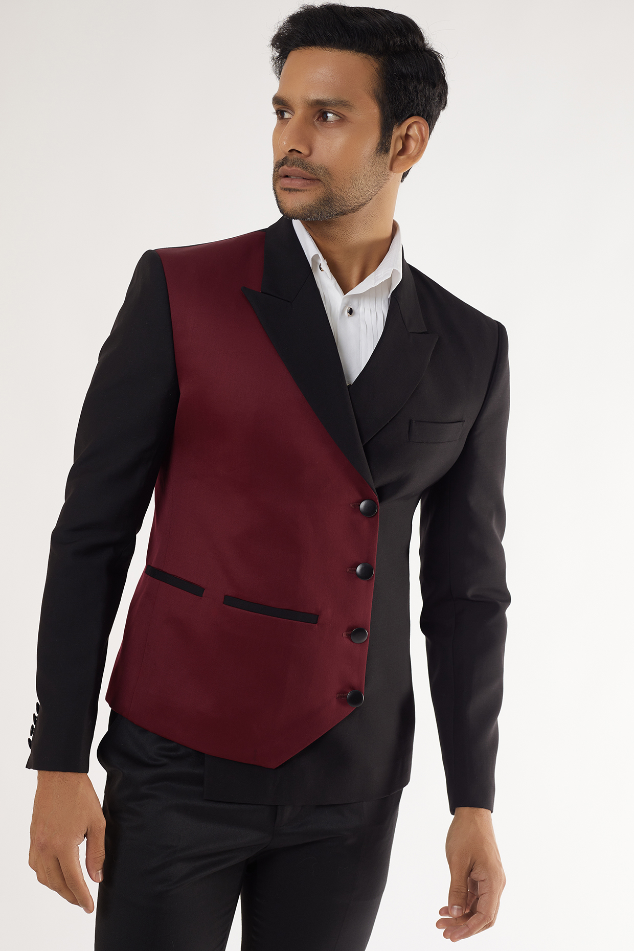 Black & Maroon Wool Blazer by Prima Czar