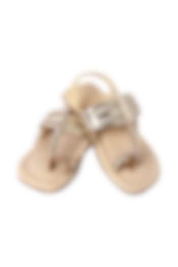 Muted Gold Leather Braided Kolhapuri Sandals For Girls by Pretty Random Design