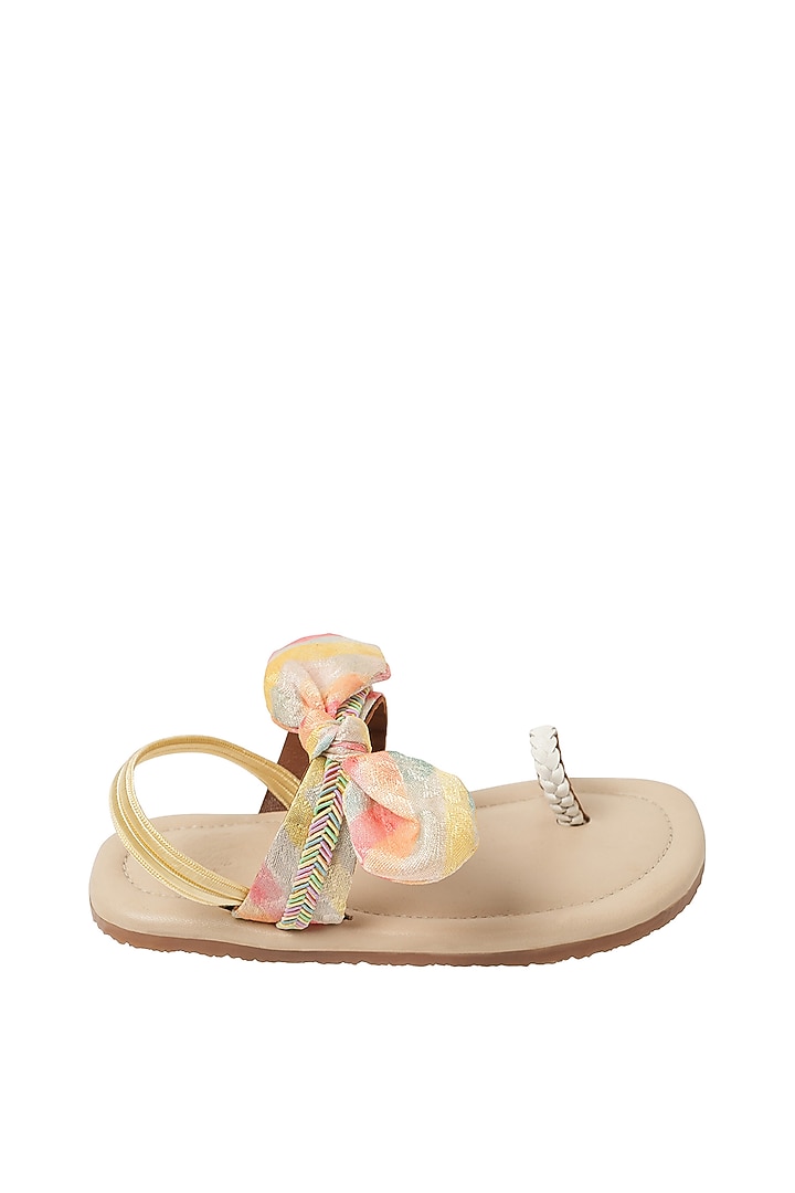 White & Multi-Colored Leather Bow Embellished Sandals For Girls by Pretty Random Design at Pernia's Pop Up Shop