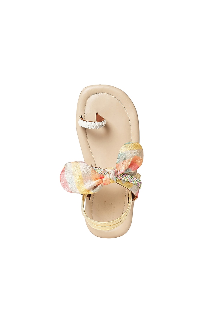 White & Multi-Colored Leather Bow Embellished Sandals For Girls by Pretty Random Design at Pernia's Pop Up Shop