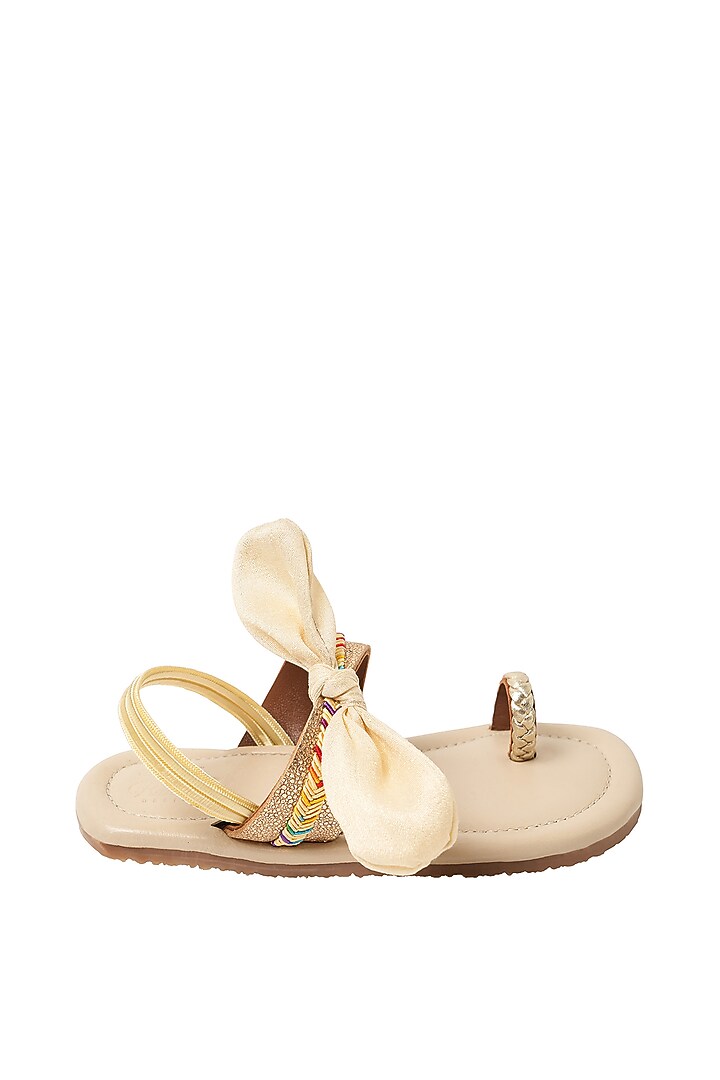 Off-White Leather Bow Sandals For Girls by Pretty Random Design at Pernia's Pop Up Shop