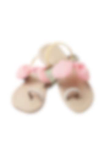 Off-White Leather Bow Sandals For Girls by Pretty Random Design