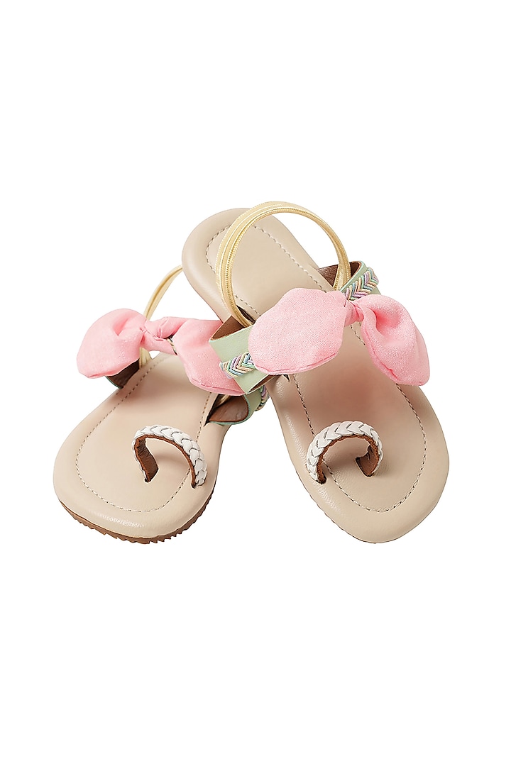 Off-White Leather Bow Sandals For Girls by Pretty Random Design