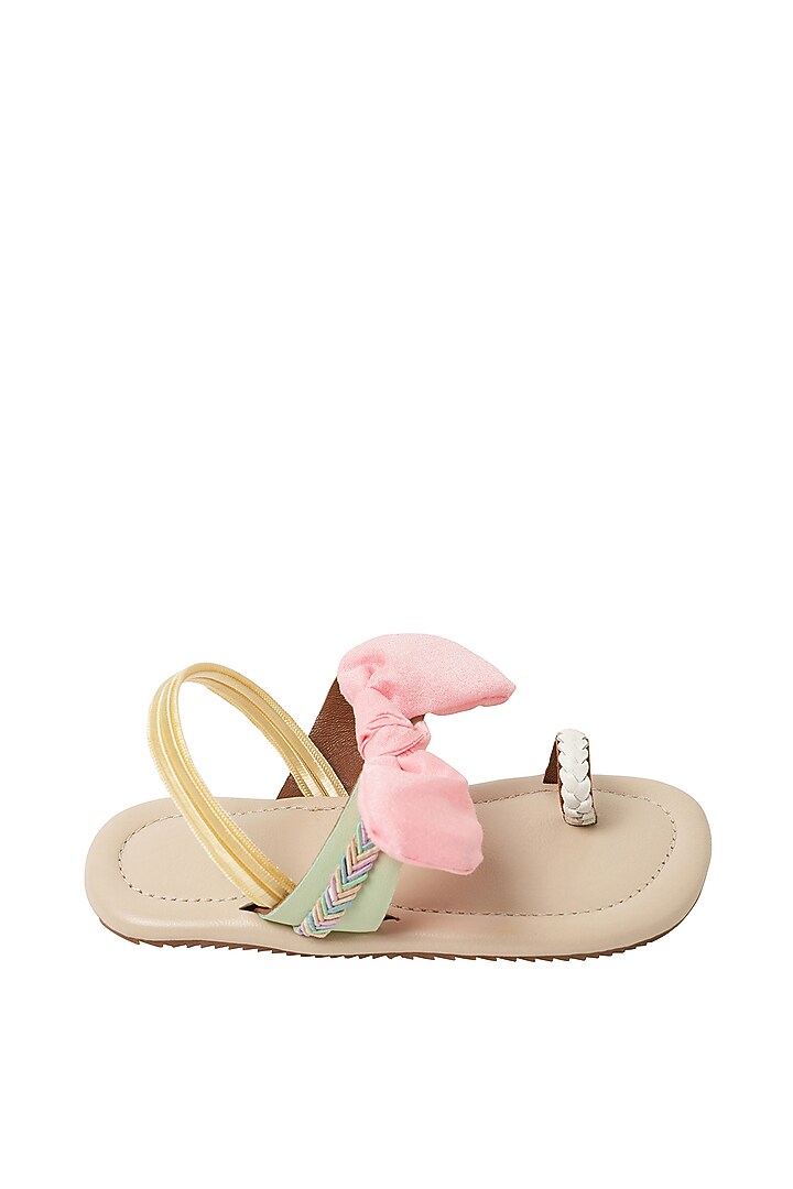 Off-White Leather Bow Sandals For Girls by Pretty Random Design at Pernia's Pop Up Shop