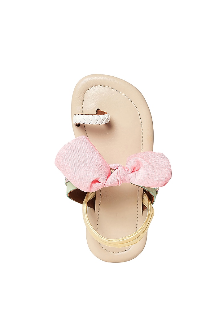 Off-White Leather Bow Sandals For Girls by Pretty Random Design at Pernia's Pop Up Shop