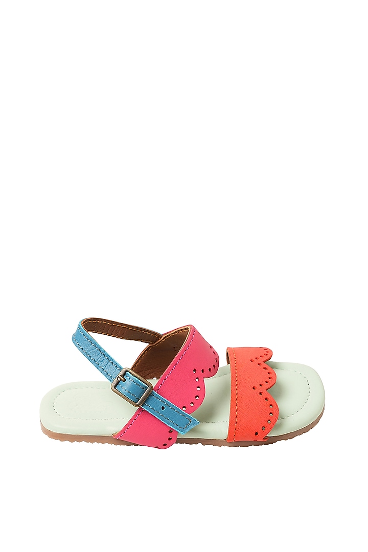 Green Leather Scalloped Sandals For Girls by Pretty Random Design at Pernia's Pop Up Shop