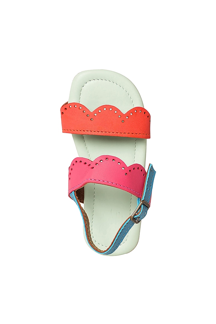 Green Leather Scalloped Sandals For Girls by Pretty Random Design at Pernia's Pop Up Shop
