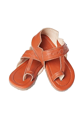 Tan brown Leather Kolhapuri Sandals For Boys by Pretty Random Design