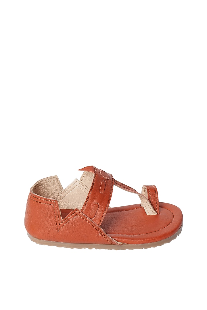Tan brown Leather Kolhapuri Sandals For Boys by Pretty Random Design at Pernia's Pop Up Shop