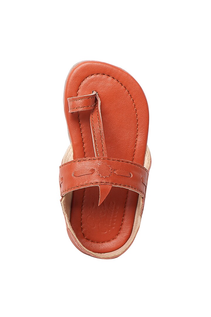 Tan brown Leather Kolhapuri Sandals For Boys by Pretty Random Design at Pernia's Pop Up Shop