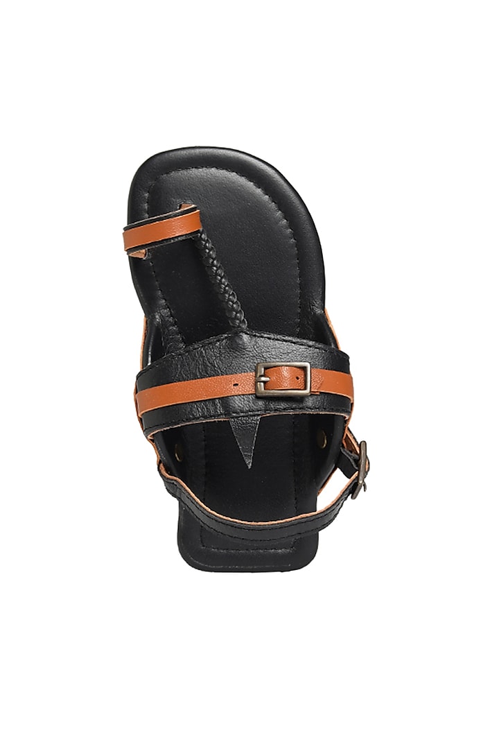 Black & Tan Leather Kolhapuri Sandals For Boys by Pretty Random Design at Pernia's Pop Up Shop