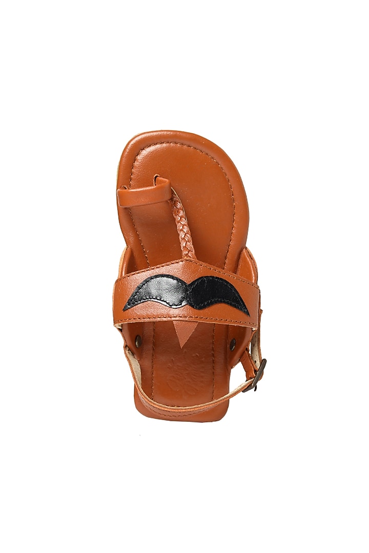 Tan Brown & Black Leather Moustache Kolhapuri Sandals For Boys by Pretty Random Design at Pernia's Pop Up Shop