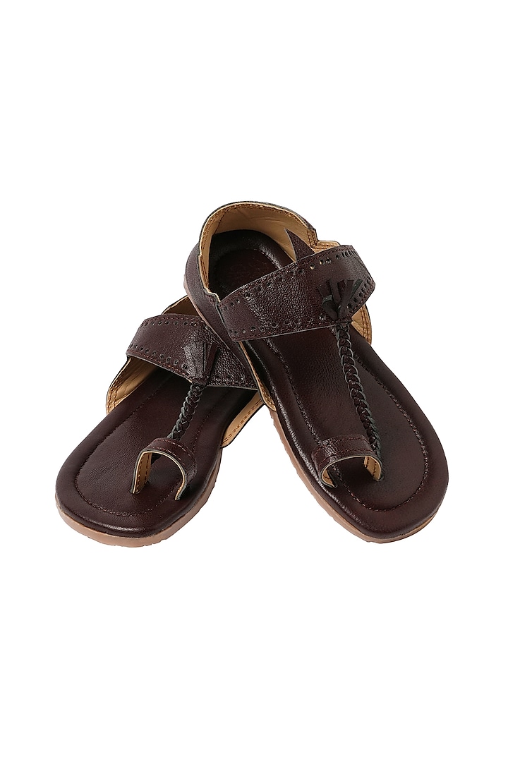 Dark brown Leather Tassels Kolhapuri Sandals For Boys by Pretty Random Design