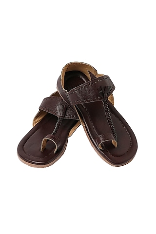 Chappal Men Kids Kolhapuri Chappal Dark Brown Leather Tassels