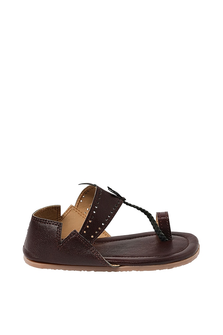Dark brown Leather Tassels Kolhapuri Sandals For Boys by Pretty Random Design at Pernia's Pop Up Shop