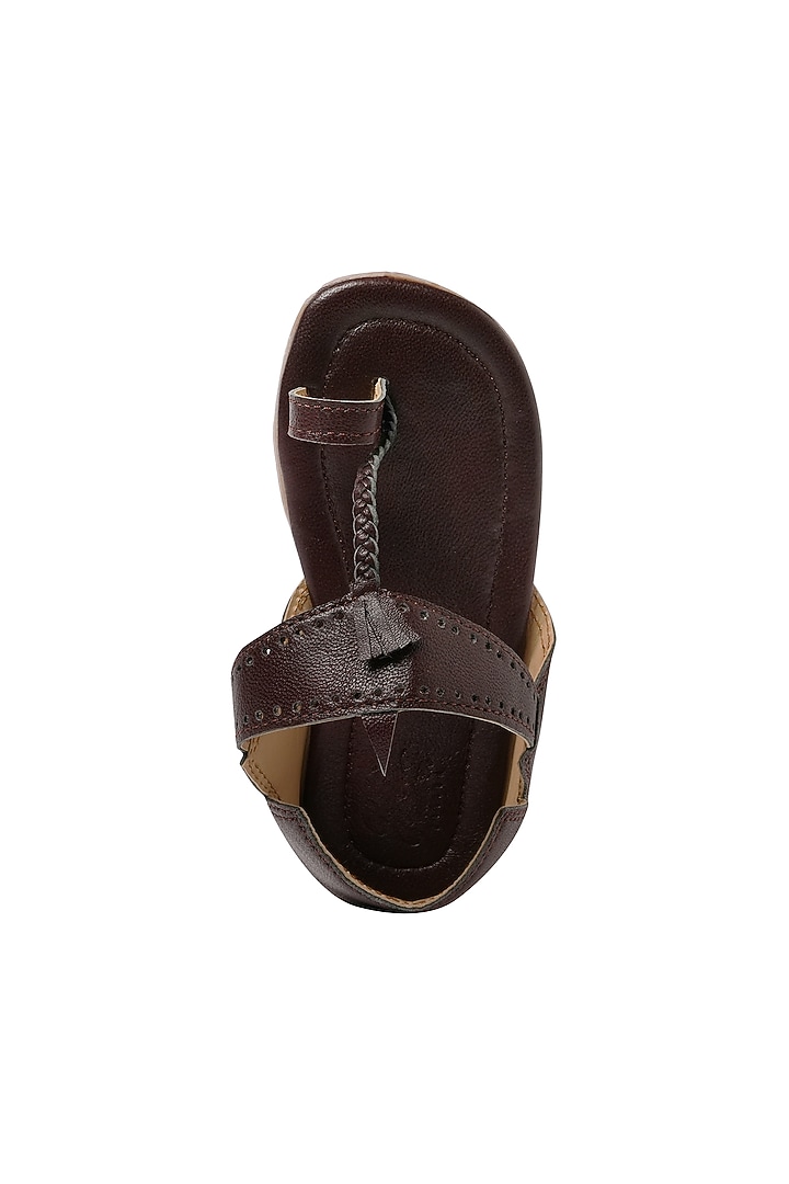 Dark brown Leather Tassels Kolhapuri Sandals For Boys by Pretty Random Design at Pernia's Pop Up Shop
