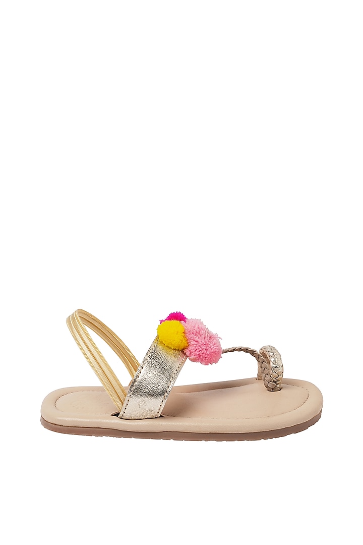 Pom Pom Kolhapuri Chappal Muted Gold Leather Pom-Pom Embellished