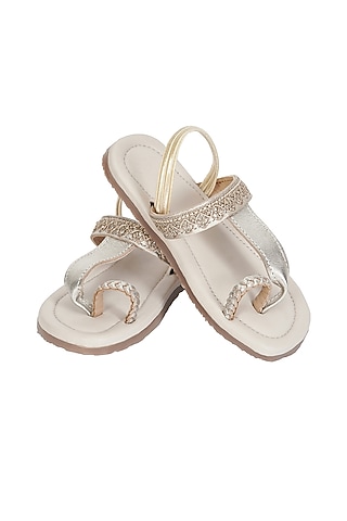 Gold Leather Sandals For Girls by Pretty Random Design