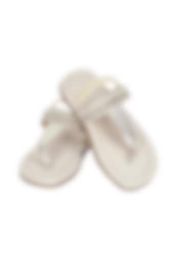 Gold Leather & Lace Pearl Embroidered Sandals For Girls by Pretty Random Design at Pernia's Pop Up Shop