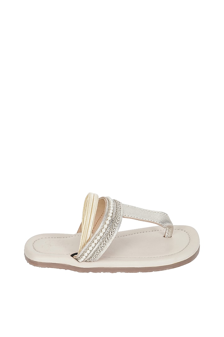 Gold Leather & Lace Pearl Embroidered Sandals For Girls by Pretty Random Design at Pernia's Pop Up Shop
