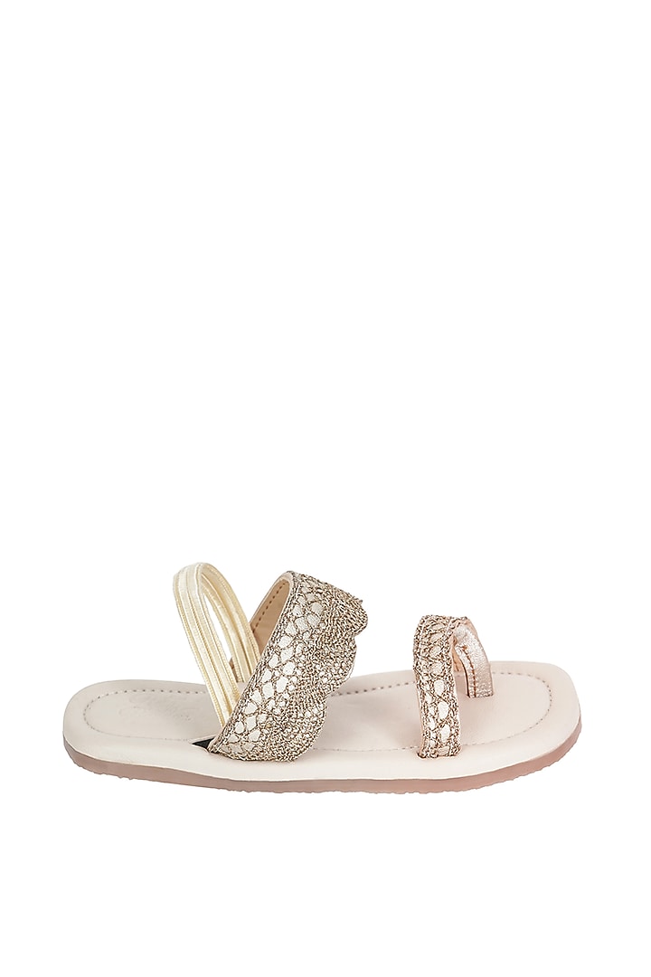 Gold Leather Embroidered Sandals For Girls by Pretty Random Design at Pernia's Pop Up Shop