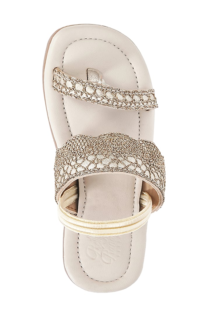 Gold Leather Embroidered Sandals For Girls by Pretty Random Design at Pernia's Pop Up Shop