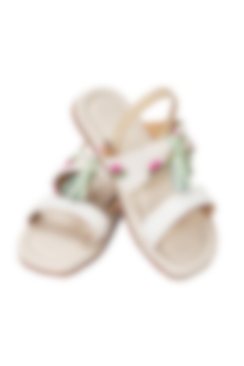 Multi-Colored Leather Floral & Tassels Embroidered Sandals For Girls by Pretty Random Design at Pernia's Pop Up Shop