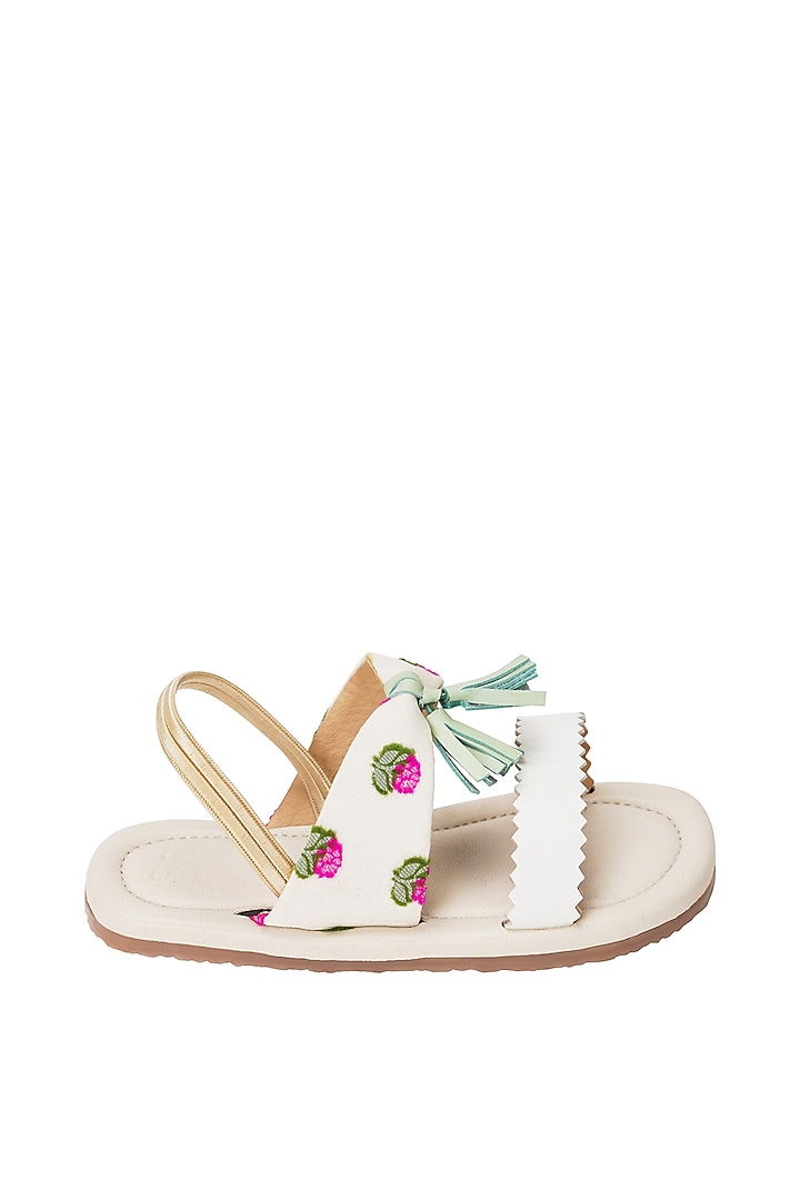Multi-Colored Leather Floral & Tassels Embroidered Sandals For Girls by Pretty Random Design at Pernia's Pop Up Shop