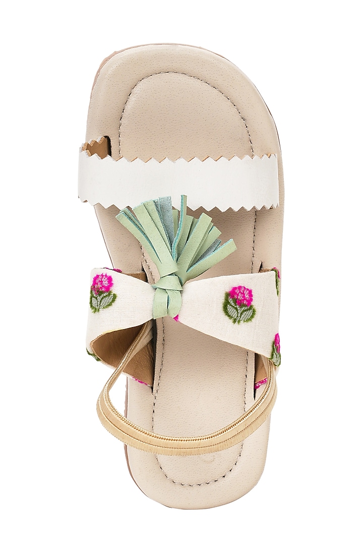 Multi-Colored Leather Floral & Tassels Embroidered Sandals For Girls by Pretty Random Design at Pernia's Pop Up Shop