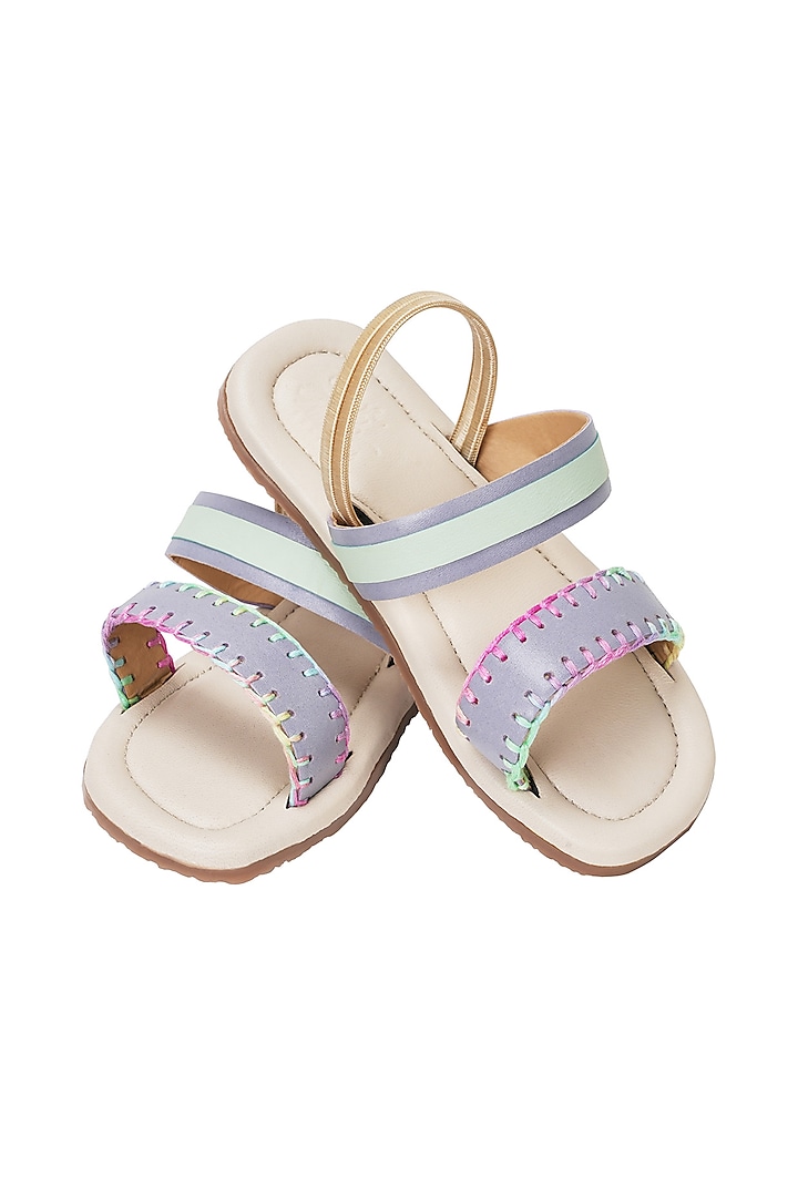 Purple & Green Leather Hand Embroidered Sandals For Girls. by Pretty Random Design at Pernia's Pop Up Shop