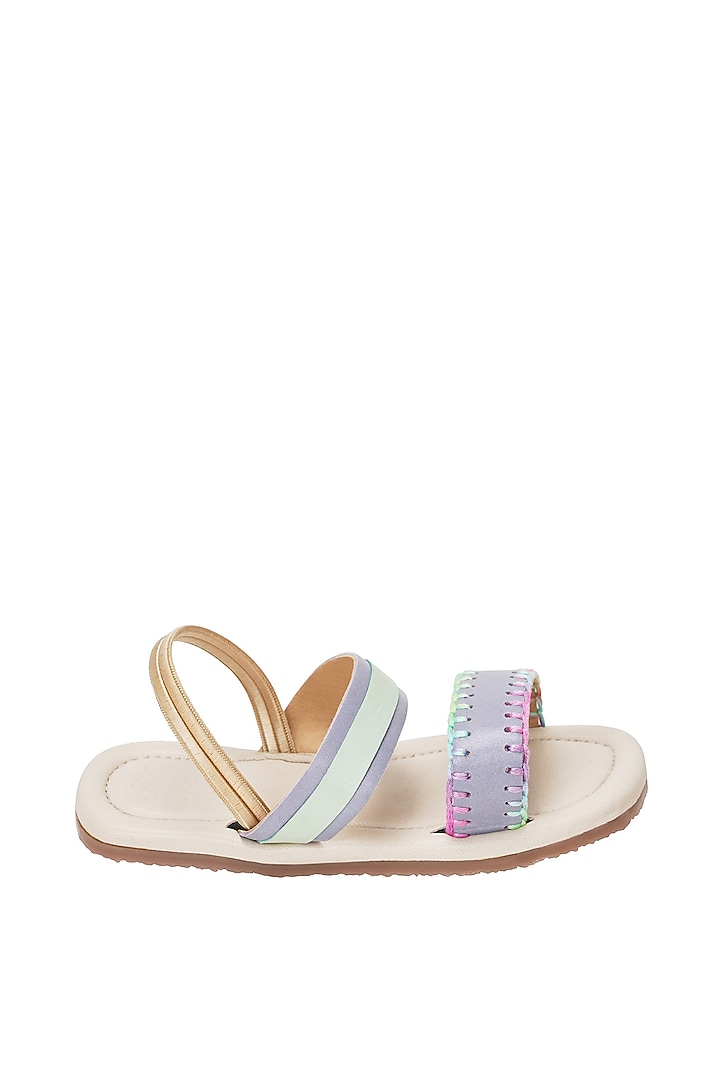 Purple & Green Leather Hand Embroidered Sandals For Girls. by Pretty Random Design at Pernia's Pop Up Shop