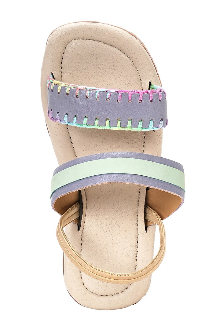 Purple & Green Leather Hand Embroidered Sandals For Girls. by Pretty Random Design at Pernia's Pop Up Shop