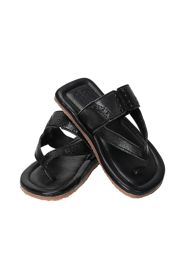 Black Leather Sandals For Boys by Pretty Random Design