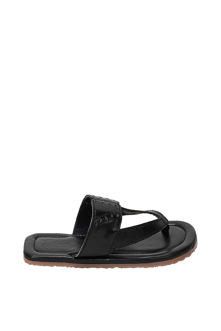 Black Leather Sandals For Boys by Pretty Random Design at Pernia's Pop Up Shop