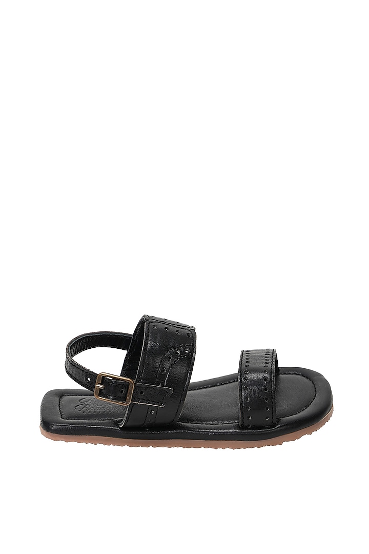 Black Leather Sandals For Boys by Pretty Random Design at Pernia's Pop Up Shop
