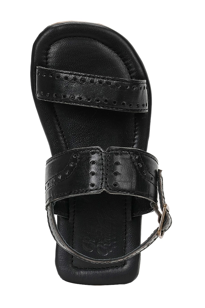 Black Leather Sandals For Boys by Pretty Random Design at Pernia's Pop Up Shop
