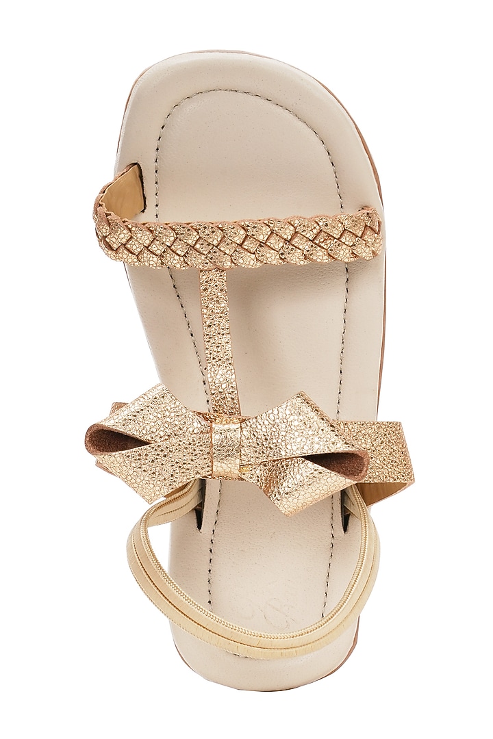 Gold Leather Sandals For Girls by Pretty Random Design at Pernia's Pop Up Shop