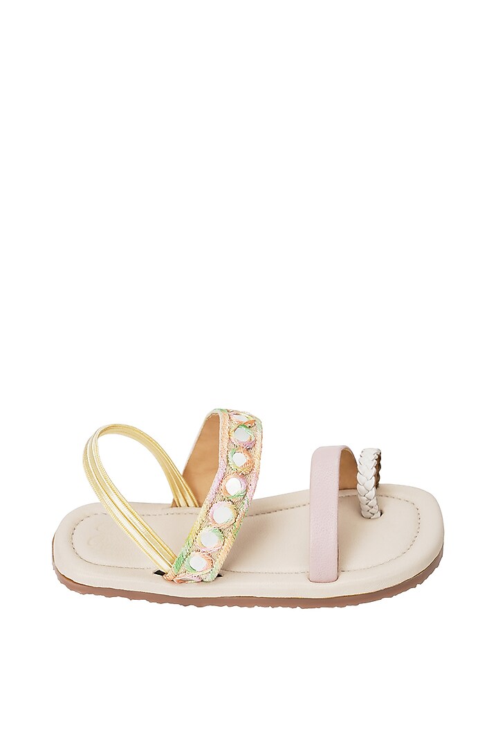Pastel Pink Leather Mirror Embroidered Sandals For Girls. by Pretty Random Design at Pernia's Pop Up Shop