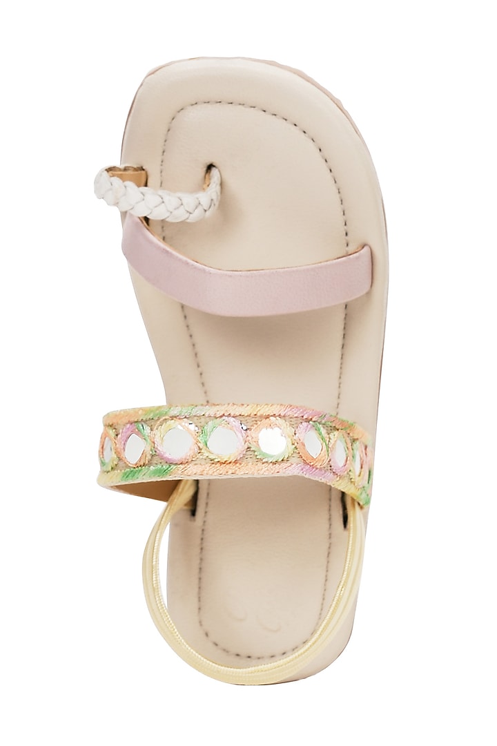 Pastel Pink Leather Mirror Embroidered Sandals For Girls. by Pretty Random Design at Pernia's Pop Up Shop